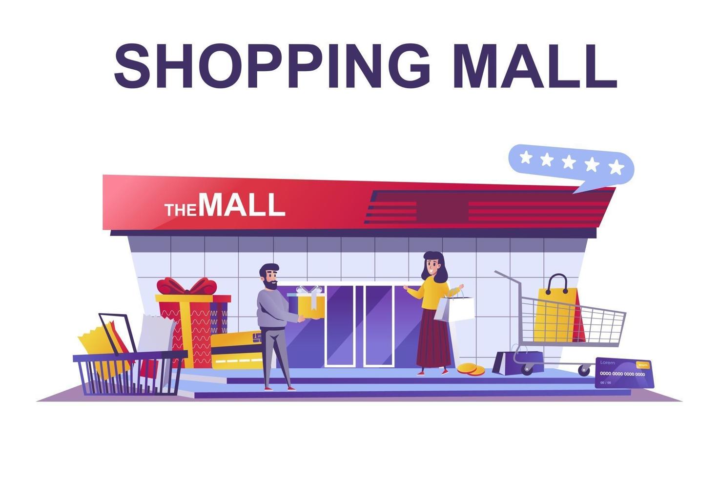 Shopping mall web concept in flat style vector