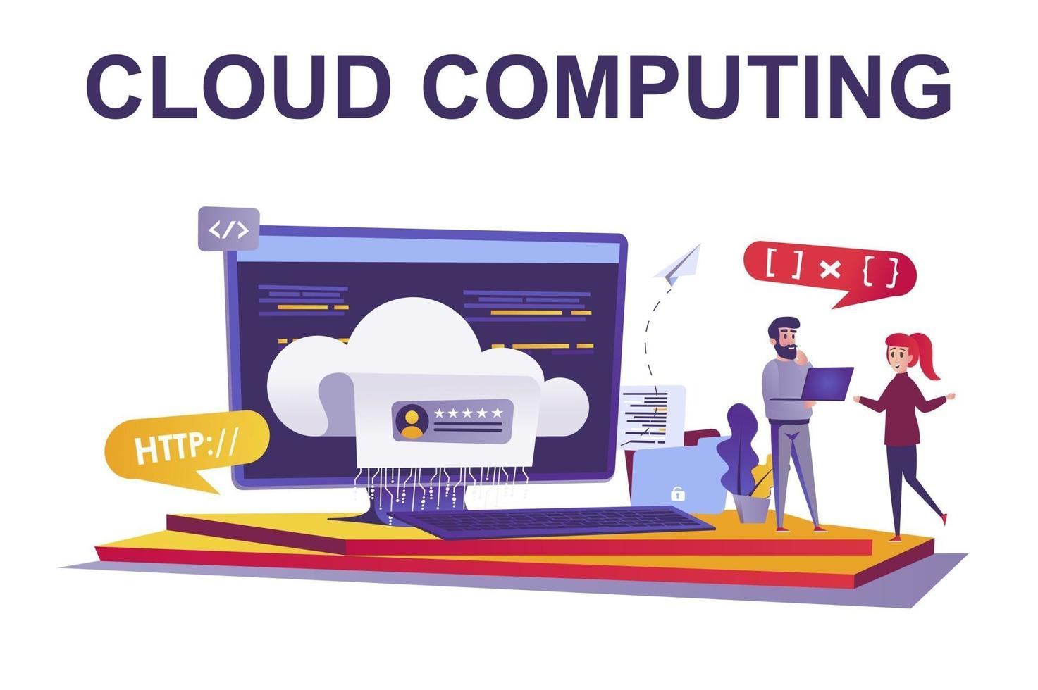 concepto web de computación en la nube en estilo plano vector