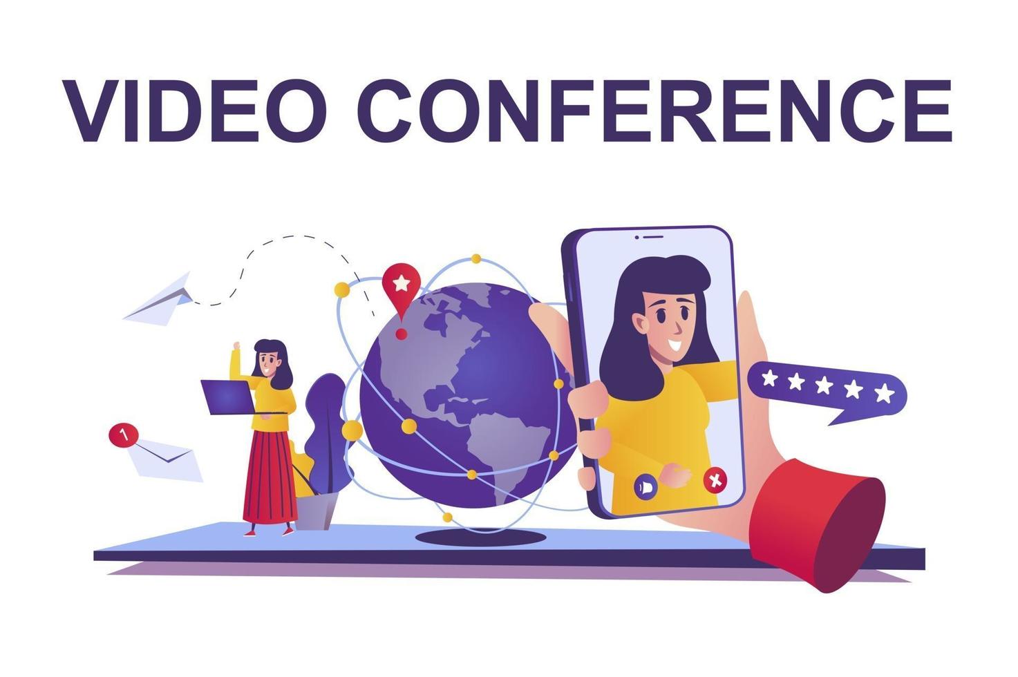 Video conference web concept in flat style vector