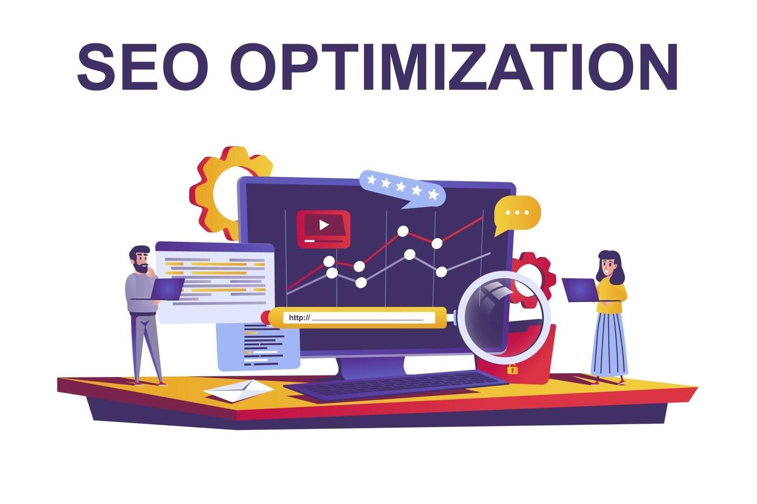 concepto web de optimización seo en estilo plano vector