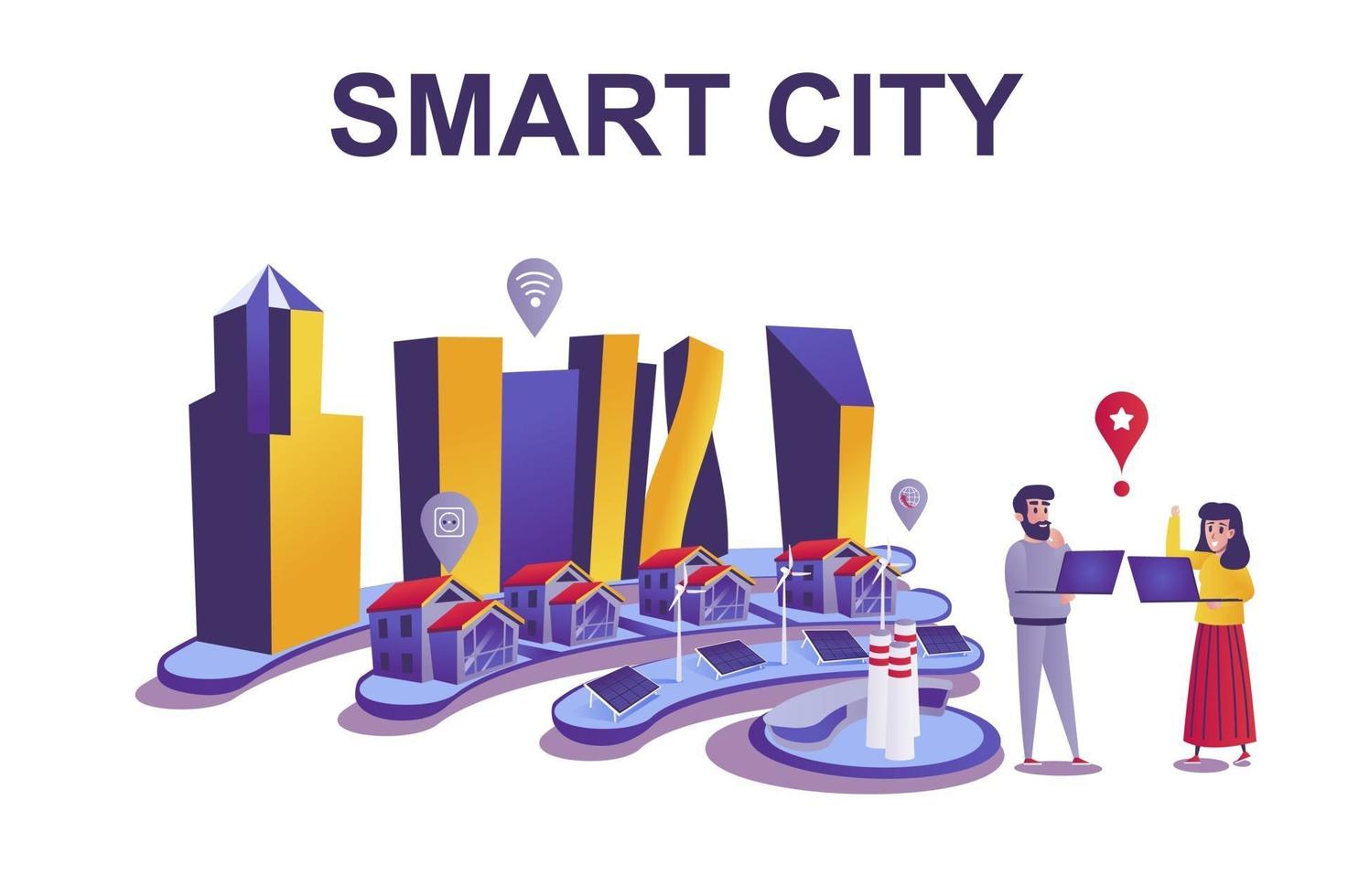 Smart city web concept in flat style vector