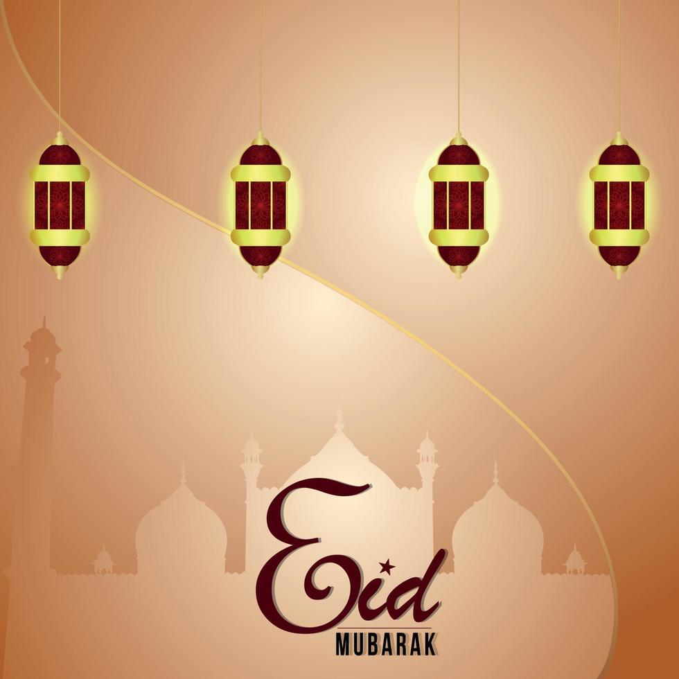 Eid mubarak islamic festival greeting card with islamic lantern vector