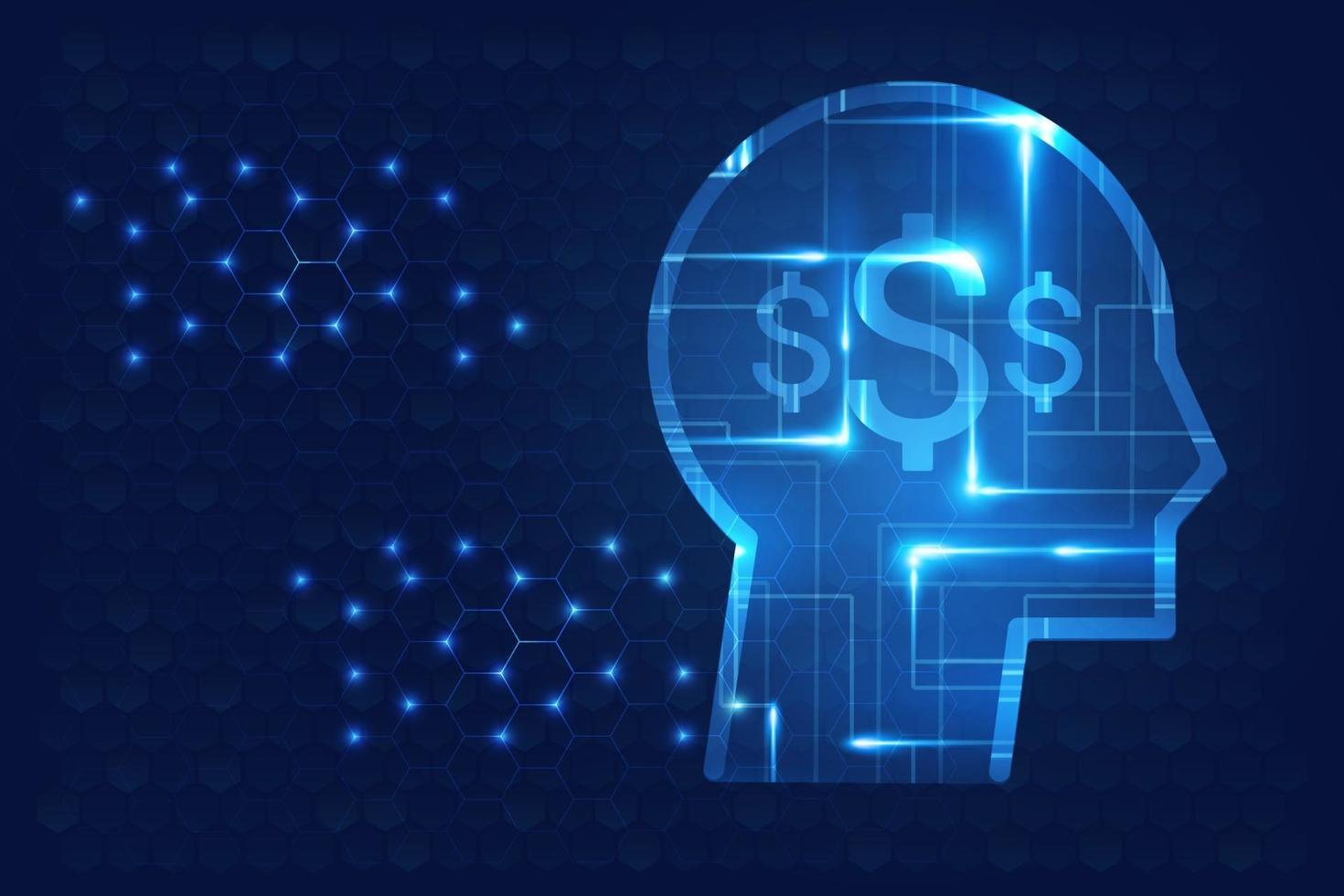 Abstract glow human head with money in brain vector