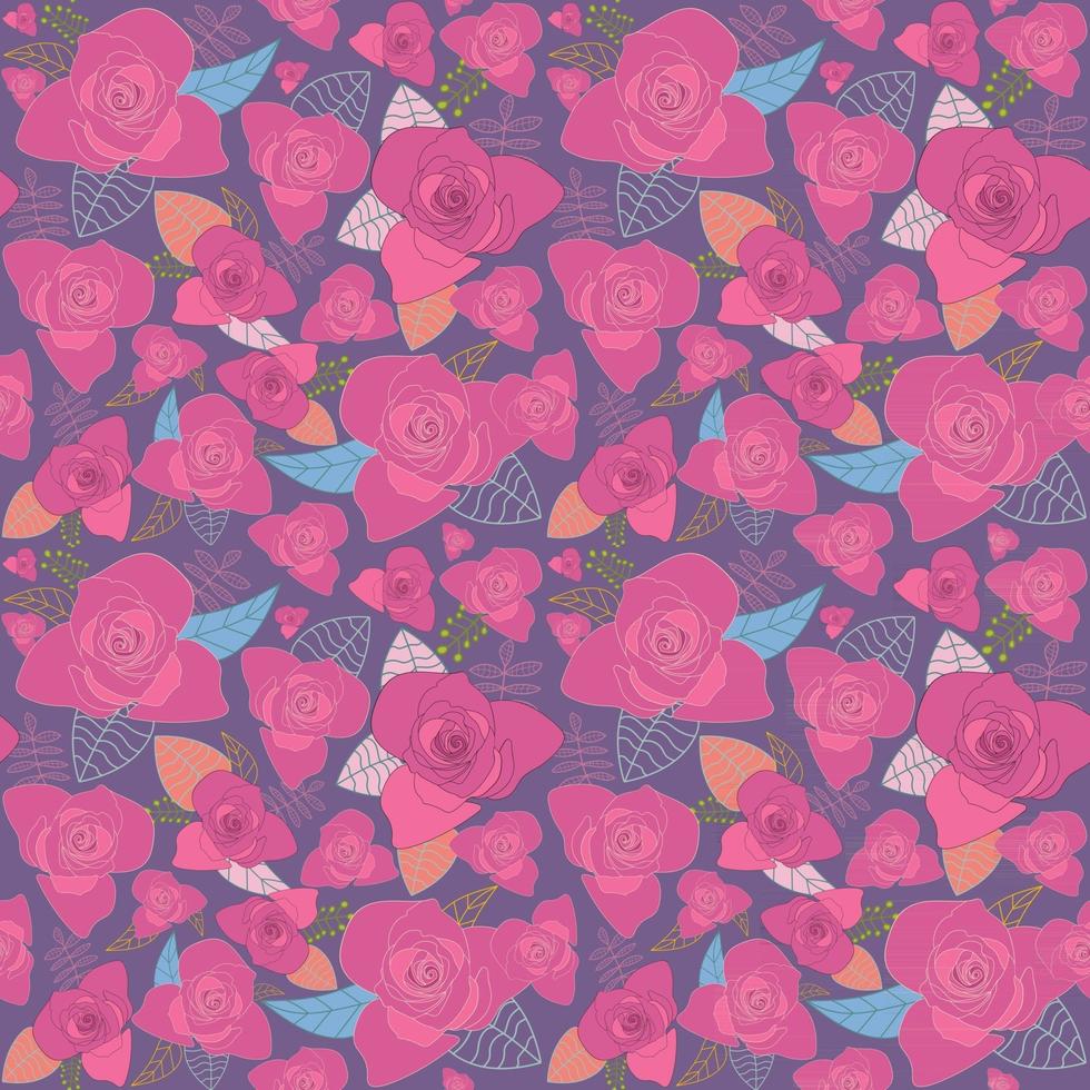 Pale violet and red rose flowers seamless pattern background vector