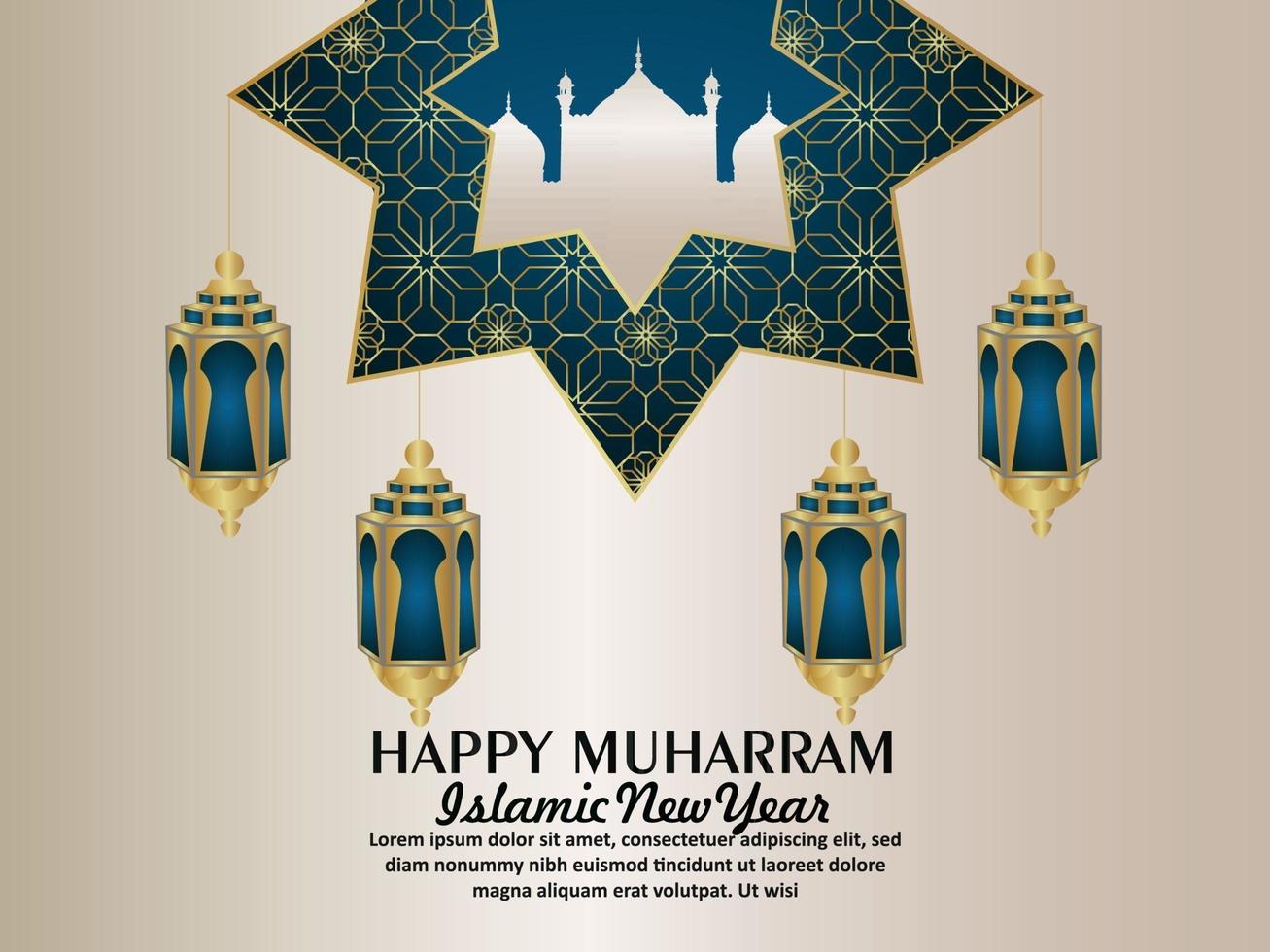 Ilustración de vector de muharram feliz realista con fondo de patrón