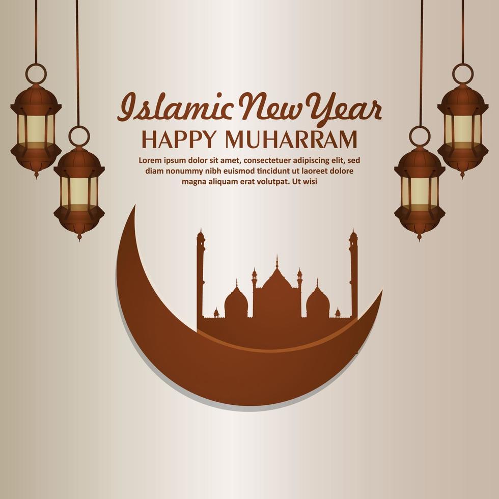 Islamic new year invitation background with flat design vector