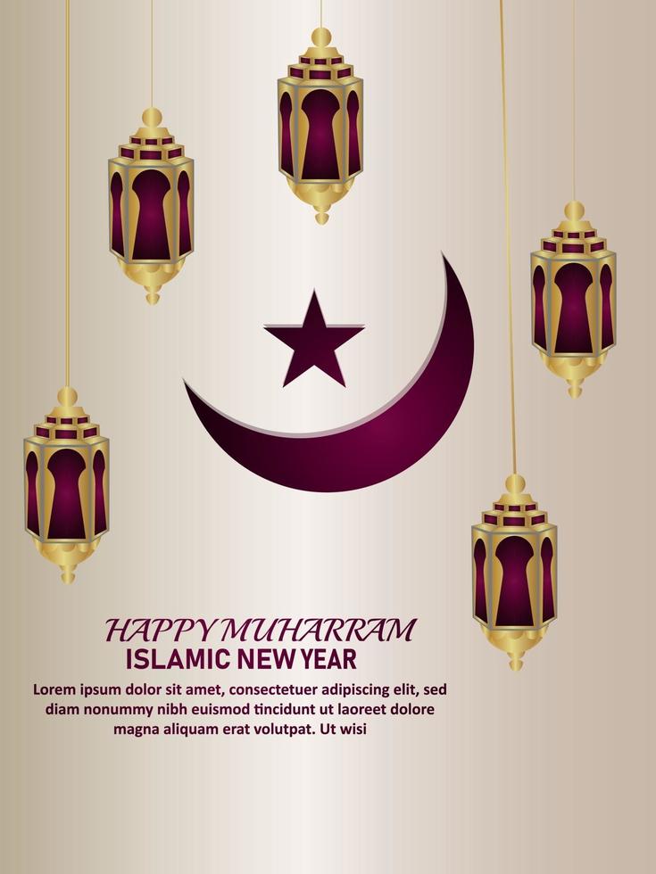 Happy new year islamic new year with pattern gold islamic lantern and moon vector