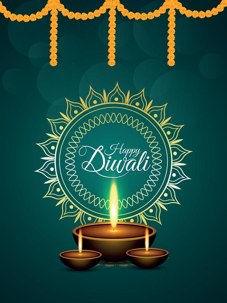 folleto de invitación al festival indio de diwali con diwali diya creativo vector