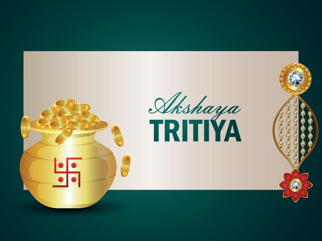 Akshaya tritiya vector illustration with gold coin with gold earrings