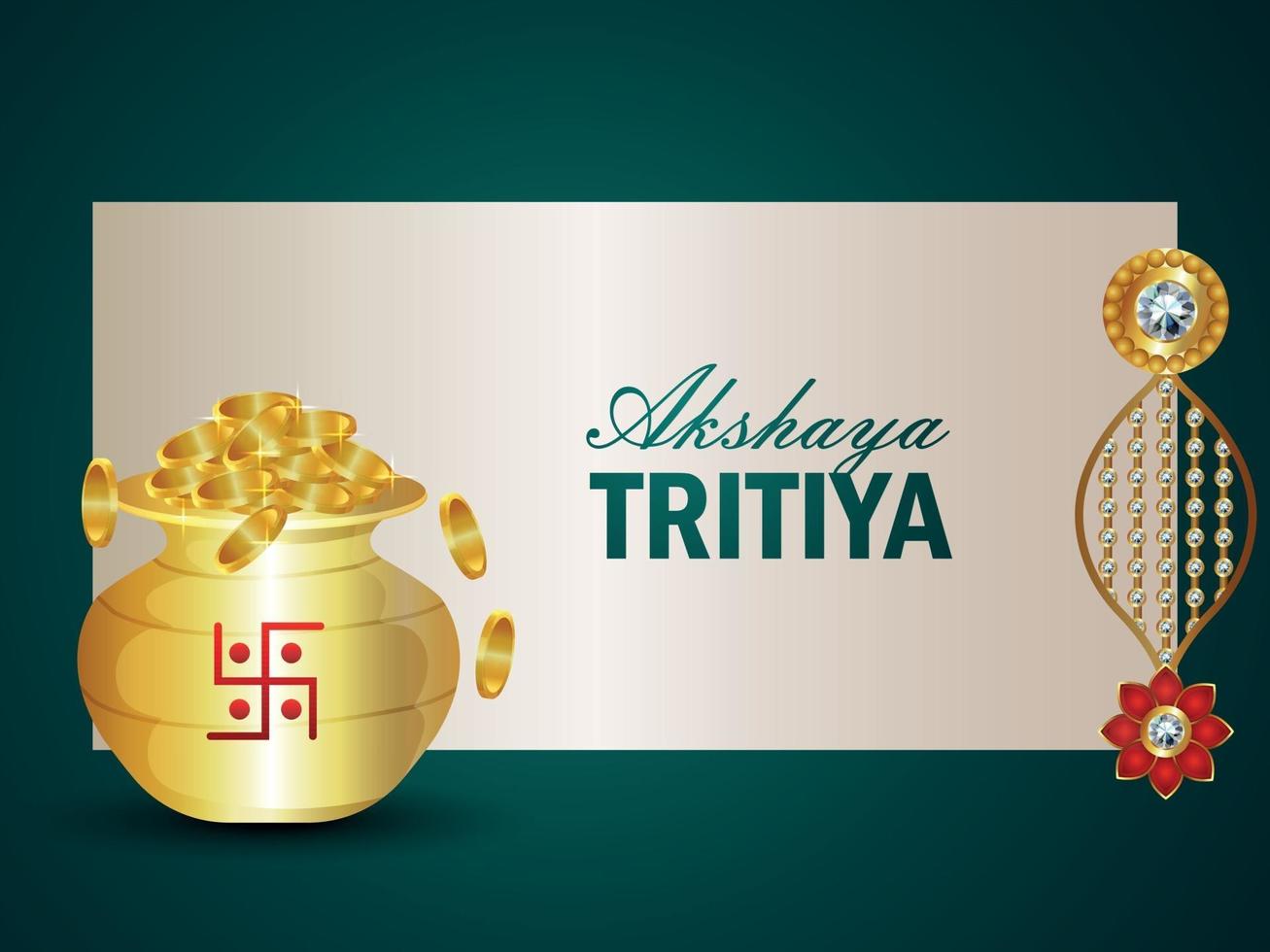 Ilustración de vector de akshaya tritiya con moneda de oro con aretes de oro