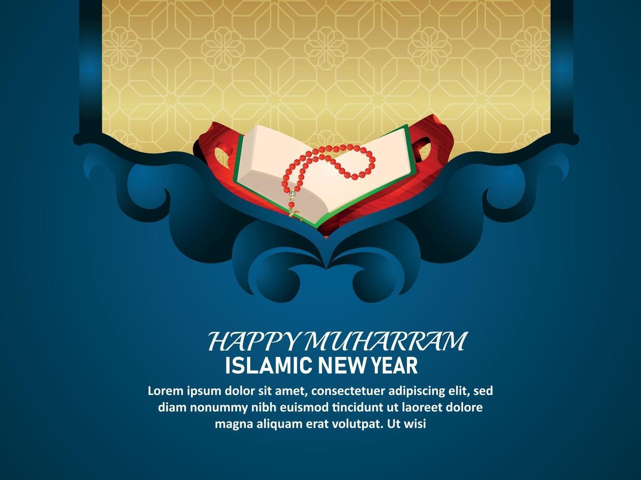 Islamic festival of happy muharram invitation greeting card with holy book quran vector