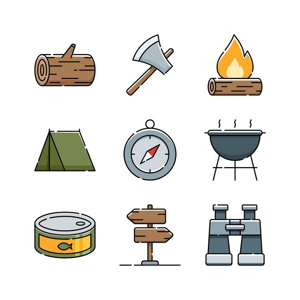 conjunto de iconos de campamento de verano vector