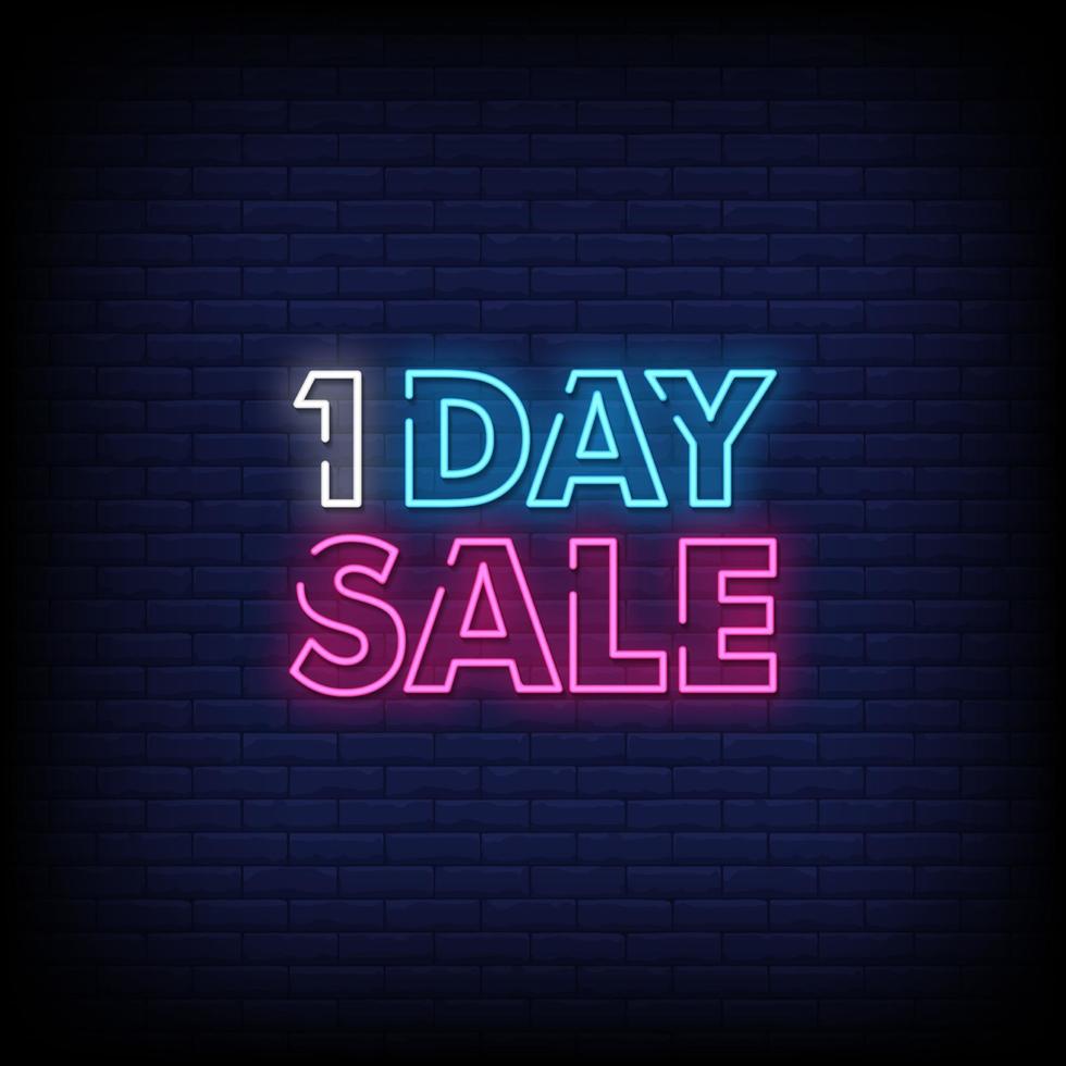 One Day Sale Neon Signs Style Text Vector