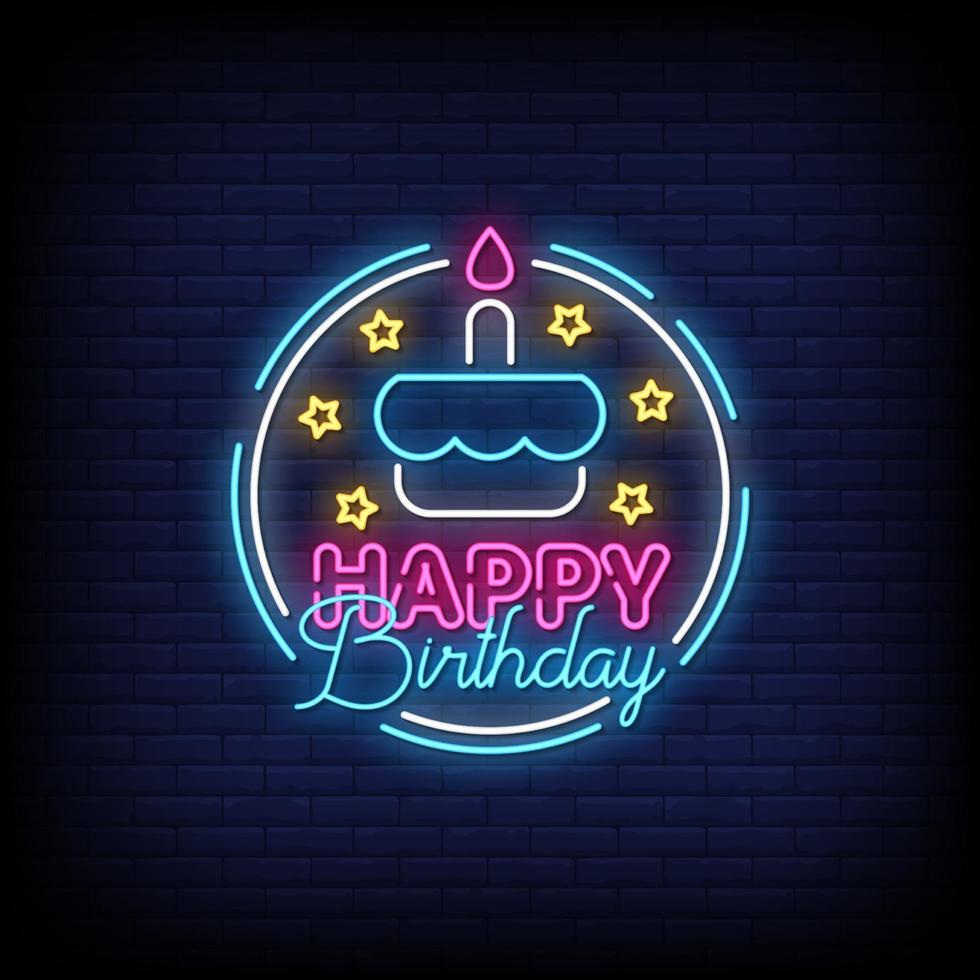 Happy Birthday Neon Signs Style Text Vector