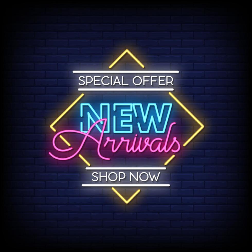 New Arrivals Neon Signs Style Text Vector