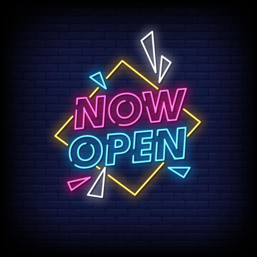 Now Open Neon Signs Style Text Vector