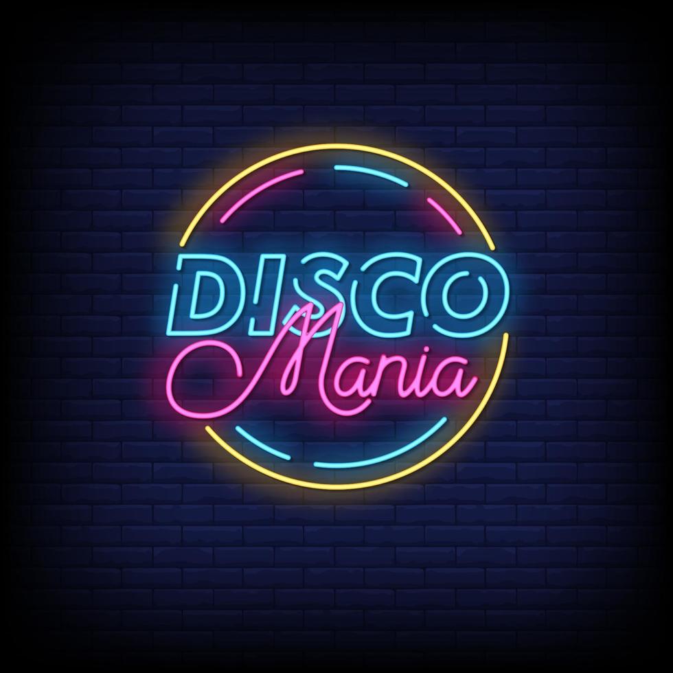 discoteca mania letreros de neón estilo texto vector