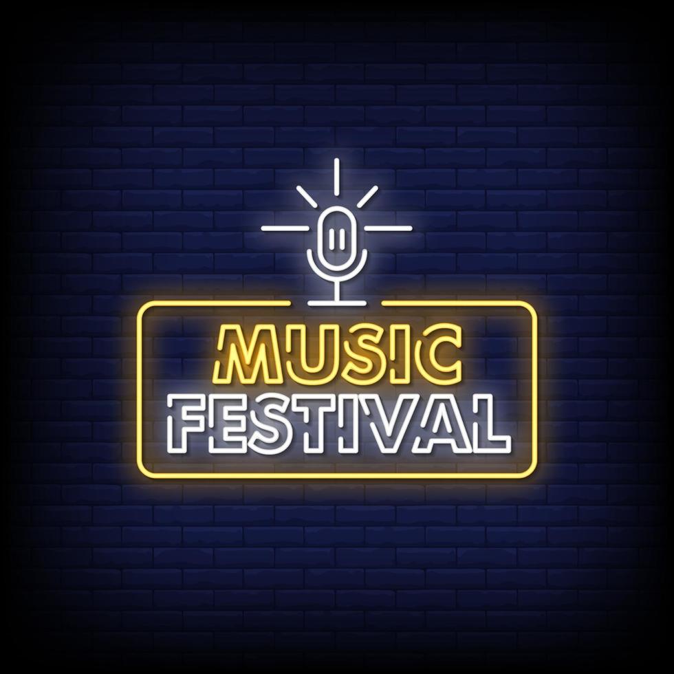 festival de música letreros de neón estilo texto vector