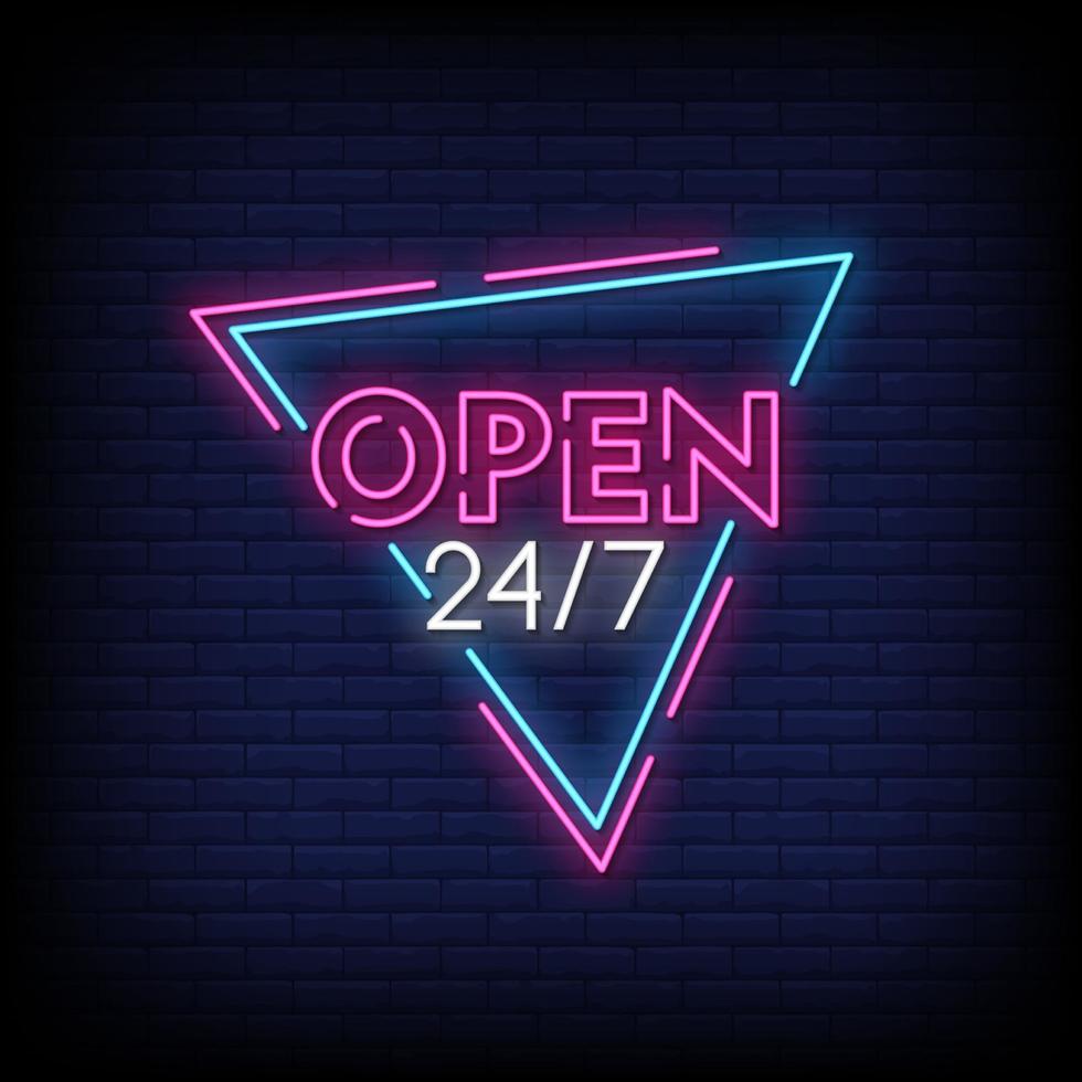 open 24 hours Neon Signs Style Text Vector