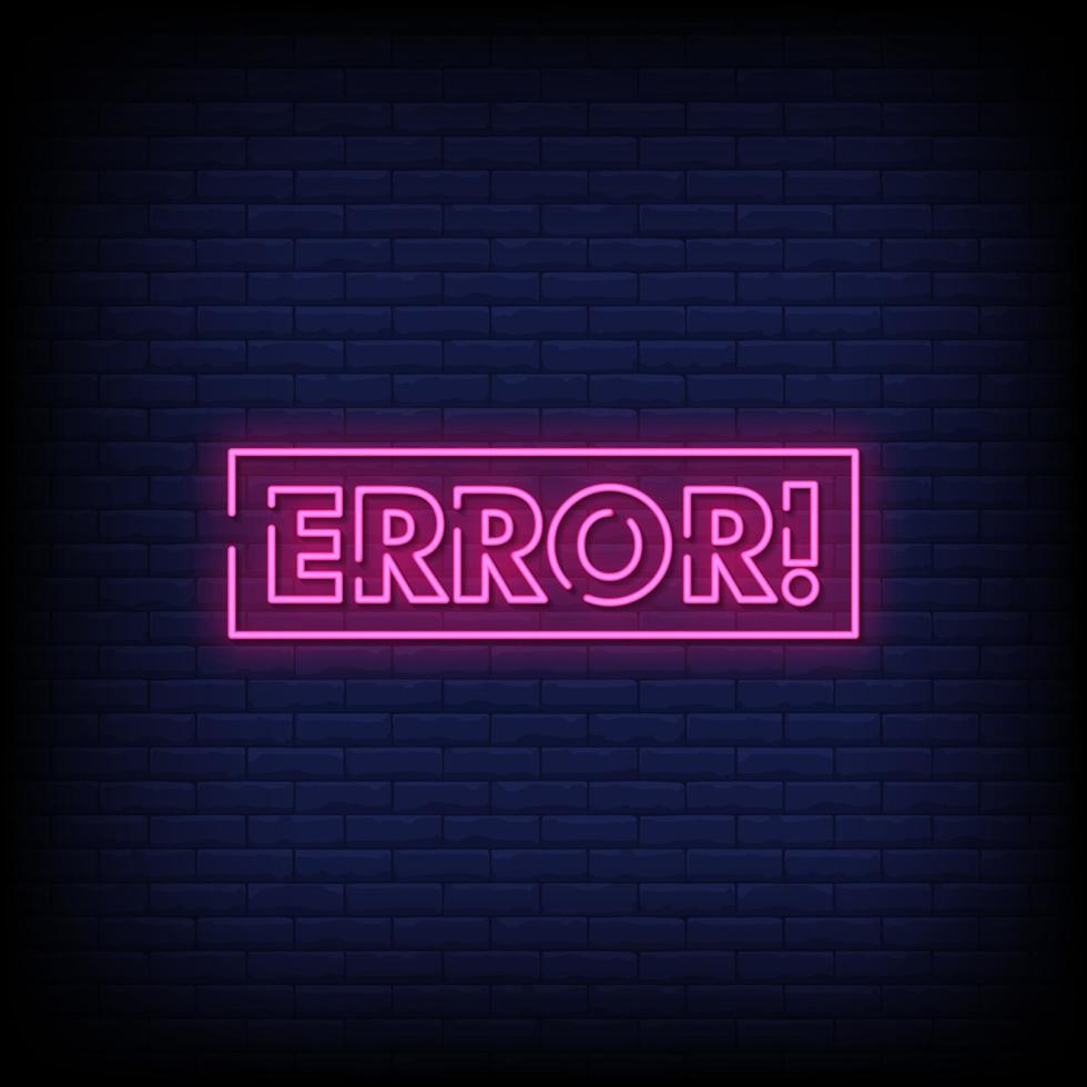 vector de texto de estilo de letreros de neón de error