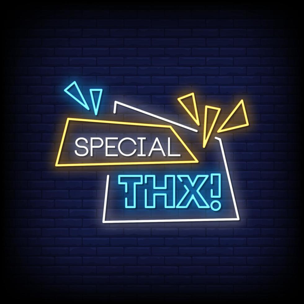 Special Thanks Neon Signs Style Text Vector