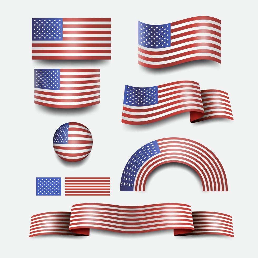 bandera americana y diseño bandera de botón de estados unidos vector