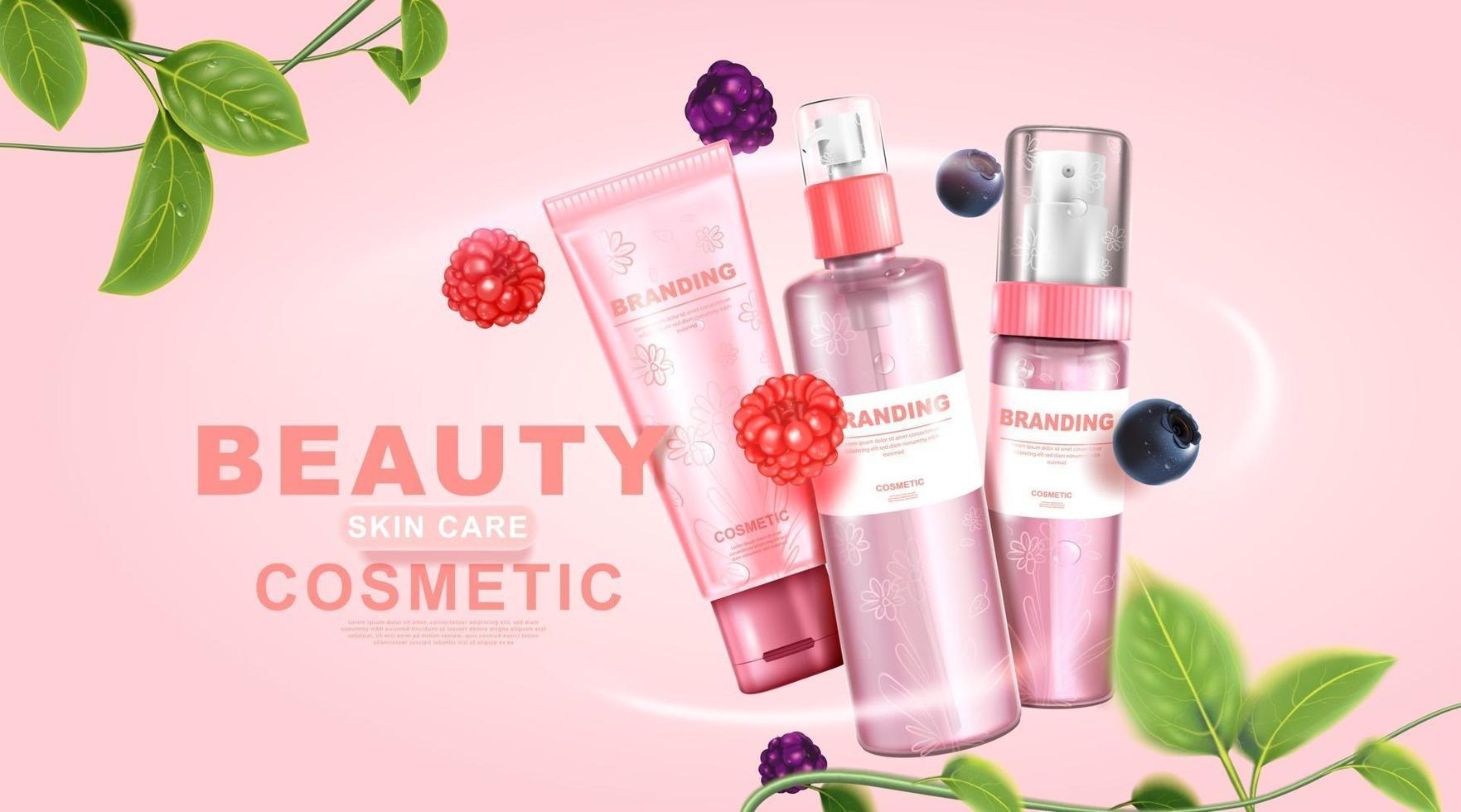 Beauty packaging cream cosmetic mixed berry and collagen vitamin skin care vector
