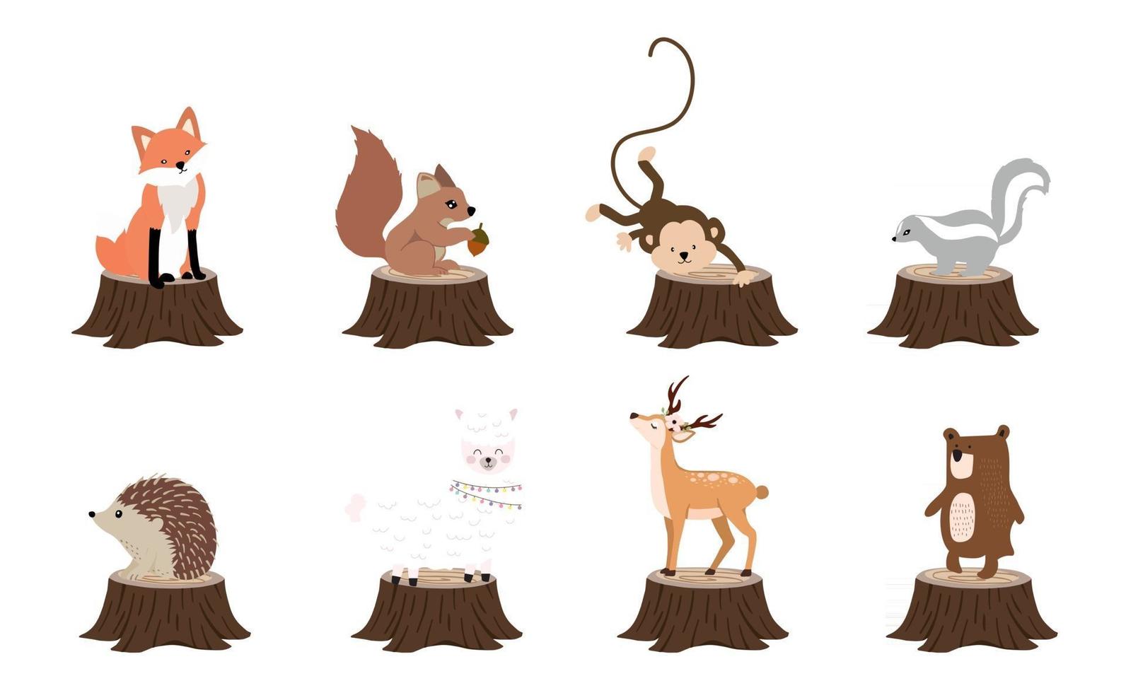Cute woodland object collection with animal vector