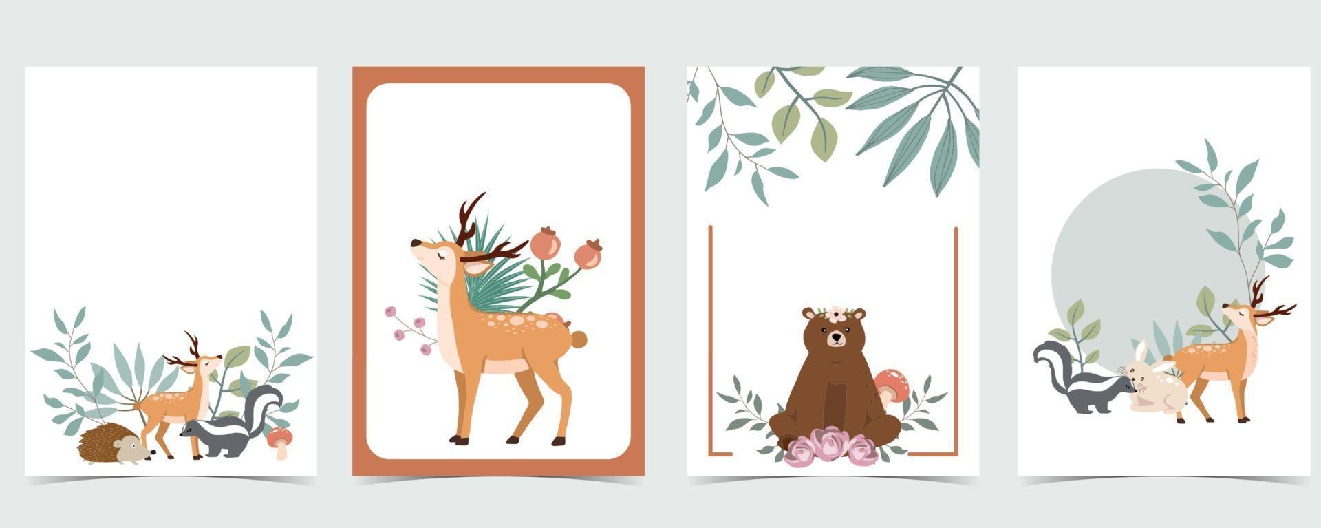 Collection of woodland background set with animal vector