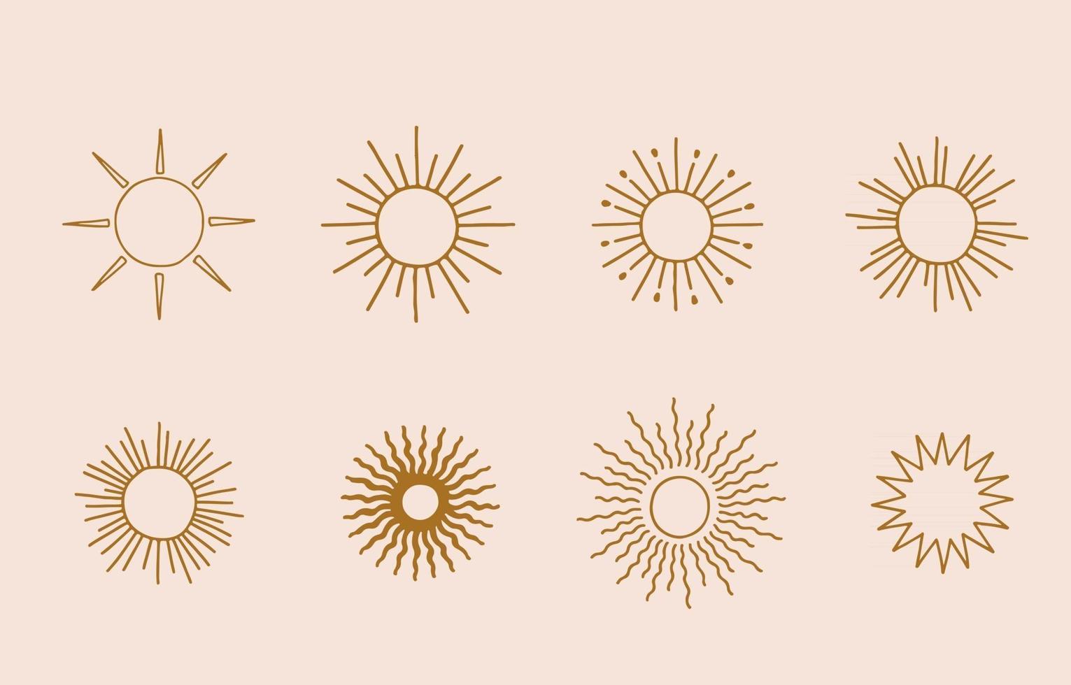 Collection of line design with sun.Editable vector illustration for website, sticker, tattoo,icon