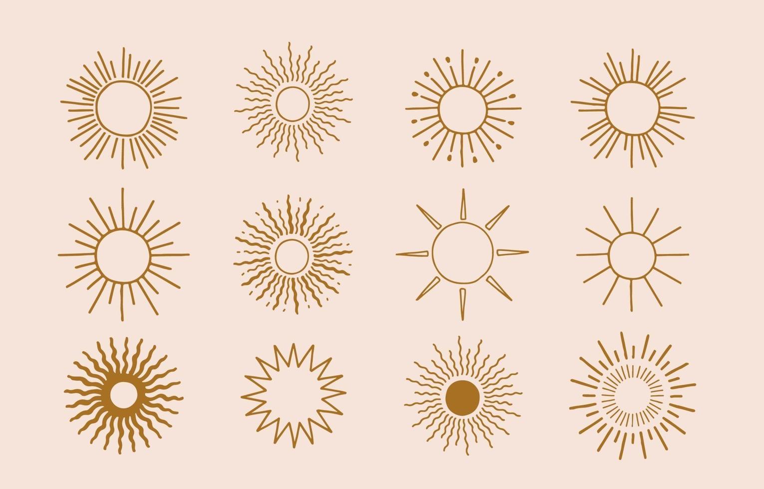 Collection of line design with sun vector