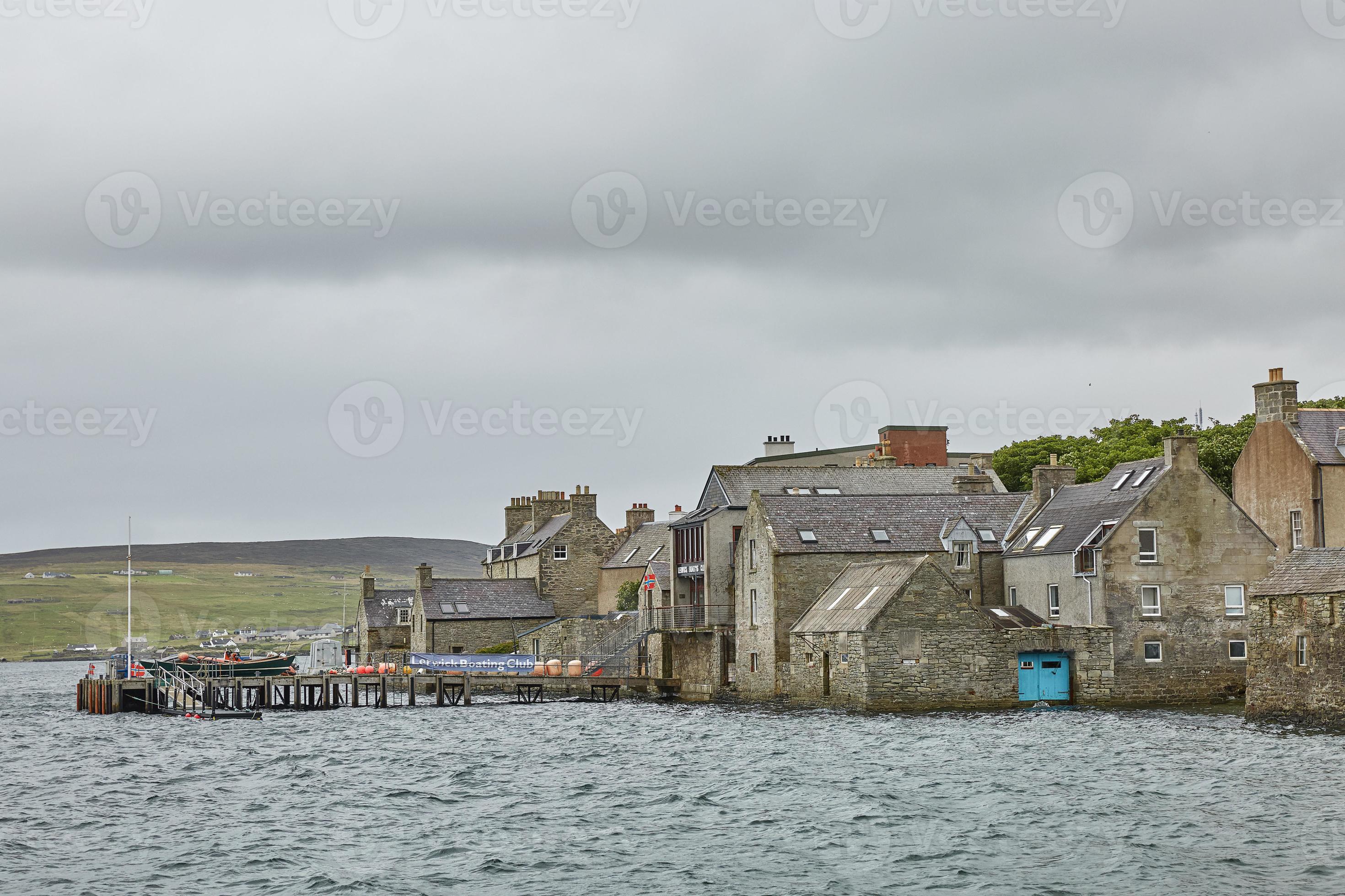 Lerwick town center under cloudy sky Lerwick Shetland Islands Scotland