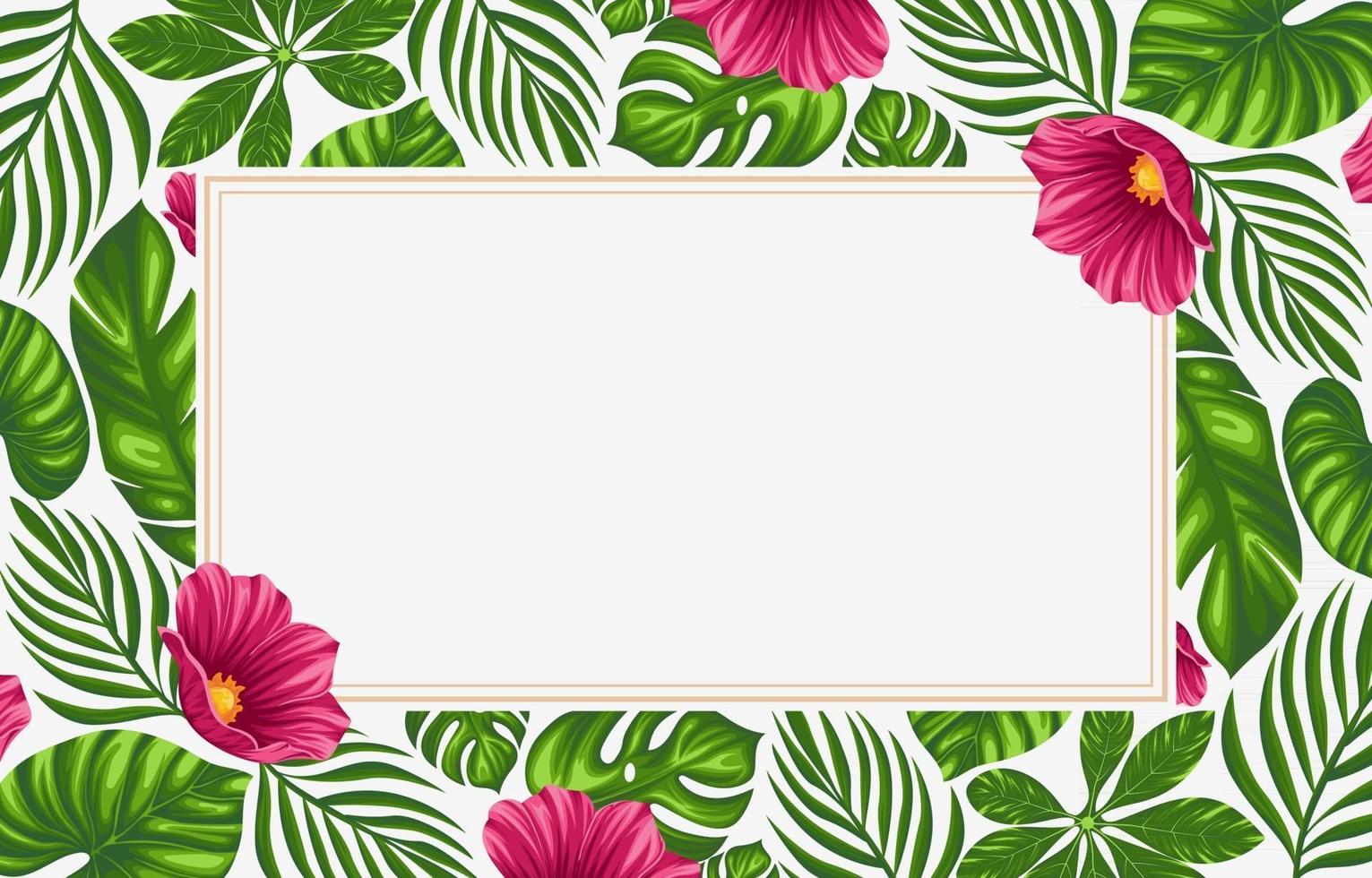 Tropical Leaves and Flowers Background Borders vector