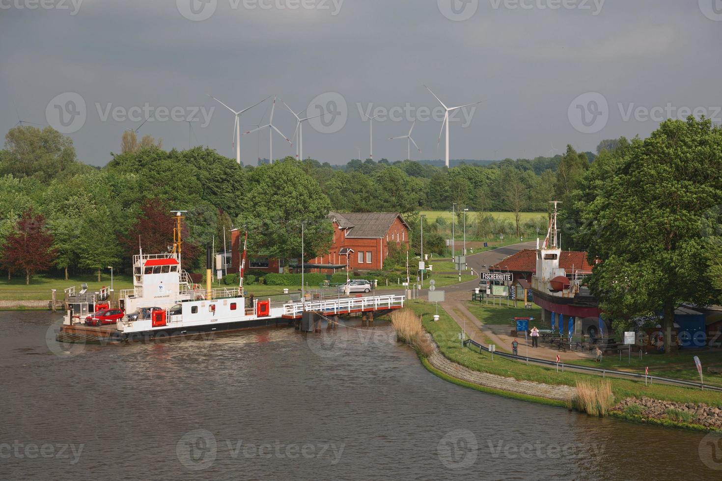 Passenger ferry at Fischerhuette Kiel Canal Schleswig Holstein Germany photo