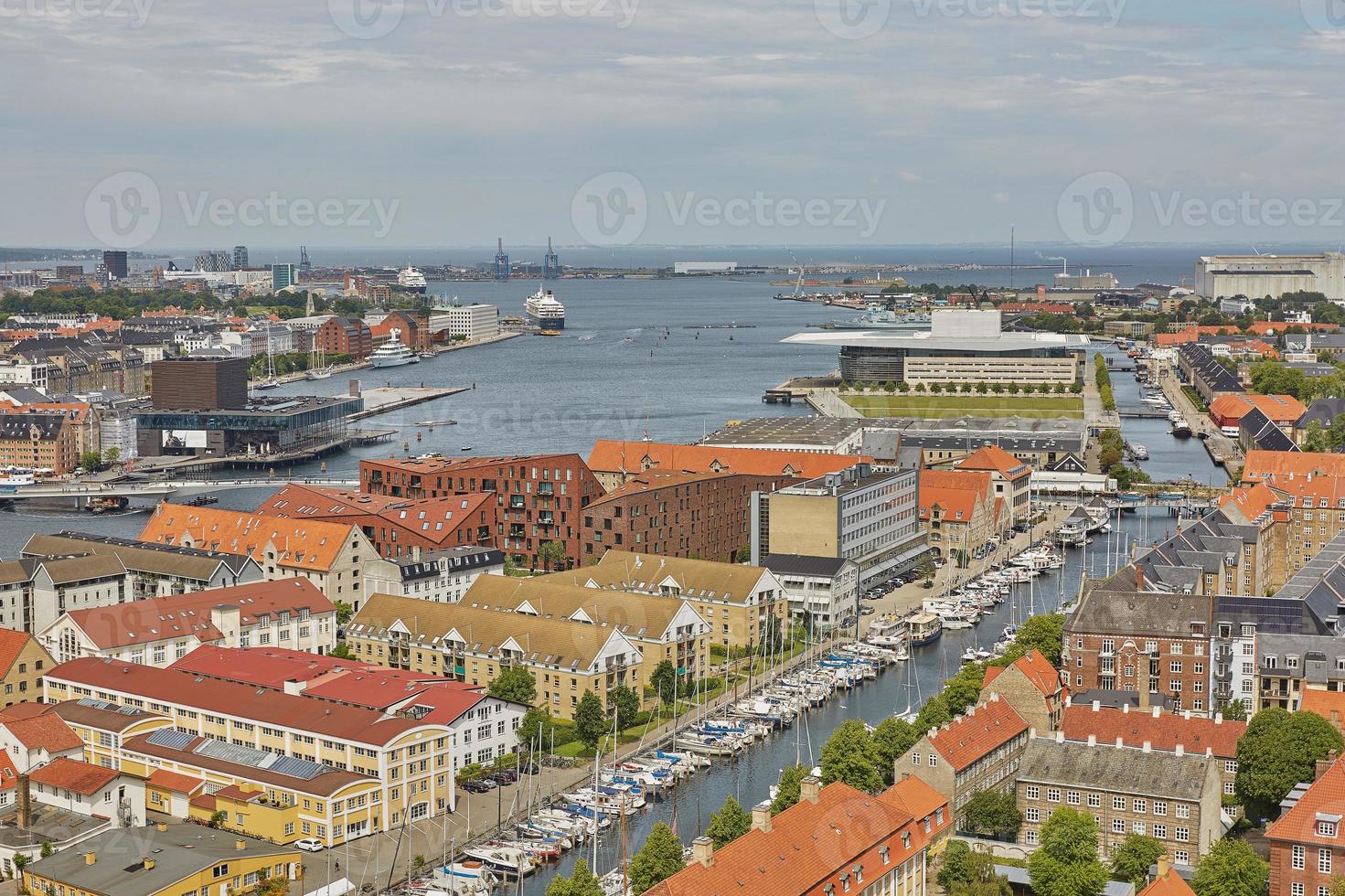 Skyline of scandinavian city of Copenhagen in Denmark during a cloudy day photo