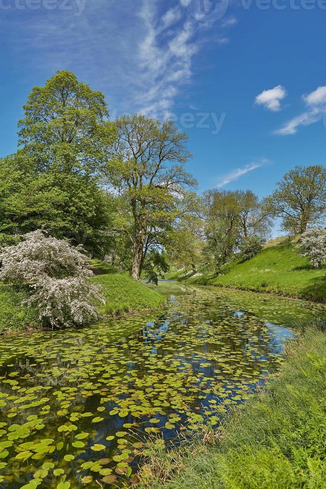 Río curvo fluye a través de un hermoso paisaje cerca de la ciudad de Fredericia en Dinamarca foto