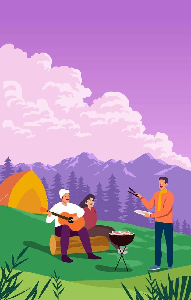 campamento de verano en la montaña. vector