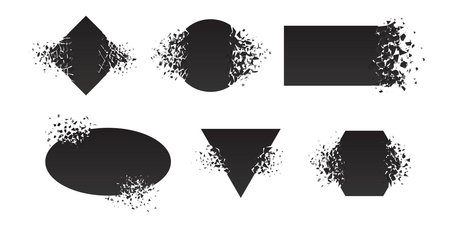 Shape shattered and explodes flat style design vector illustration set isolated on white background
