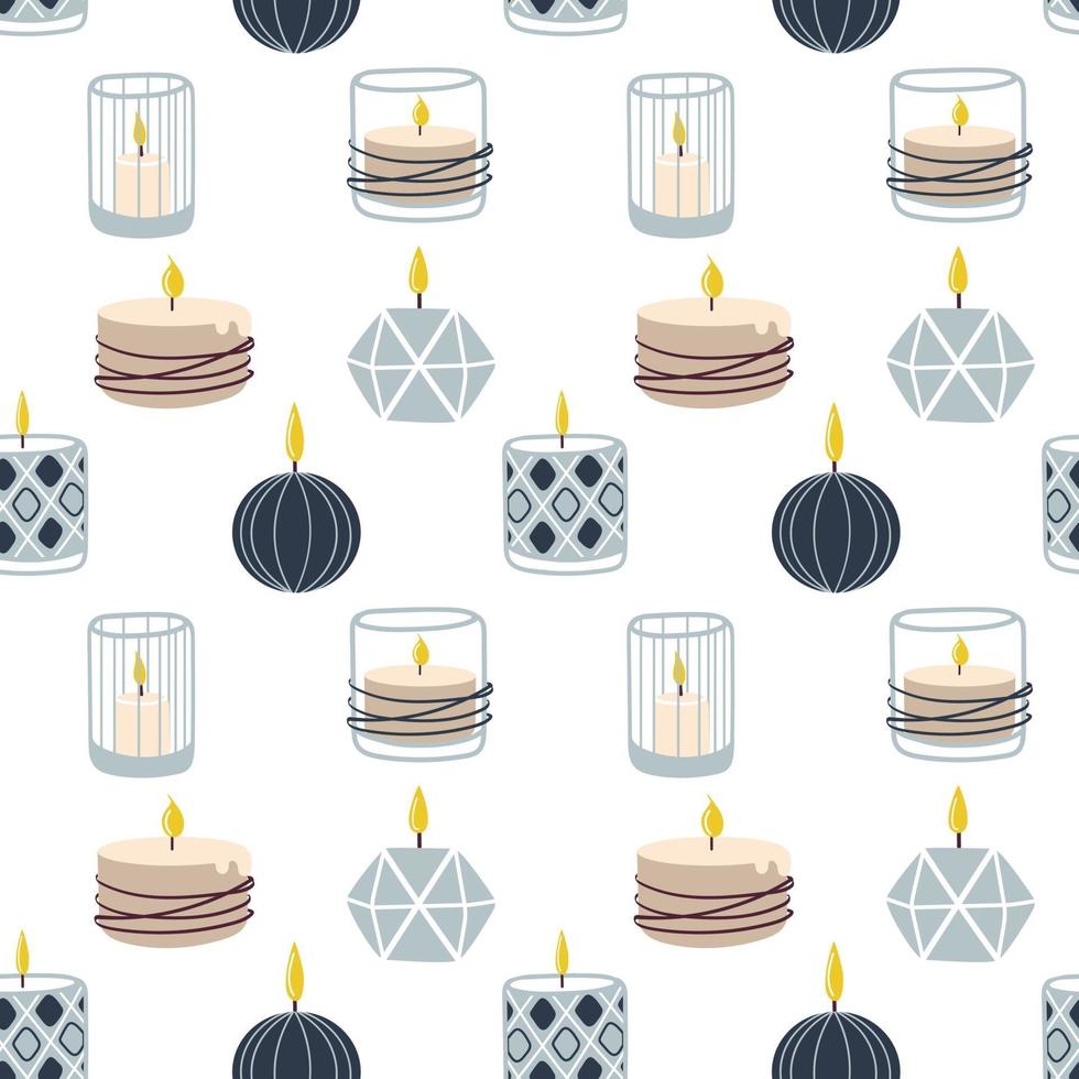 Scented burning candles seamless pattern.Design for printing, textiles, wrappers. Spa and aromatherapy Vector illustration