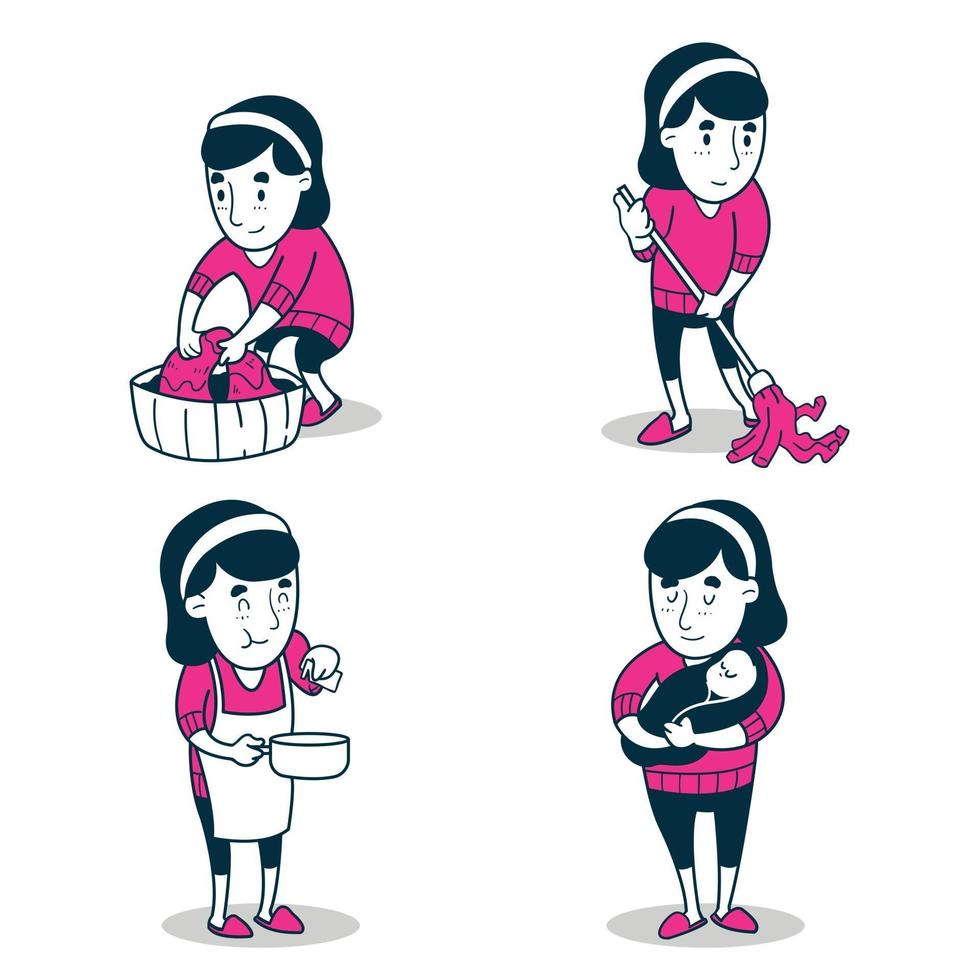 set of Female with housewife job vector