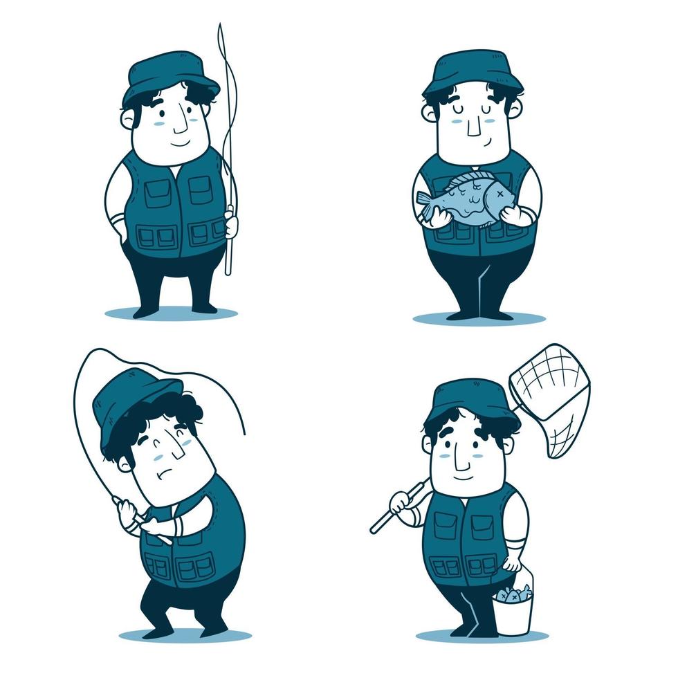 Set of men with fishing jobs vector