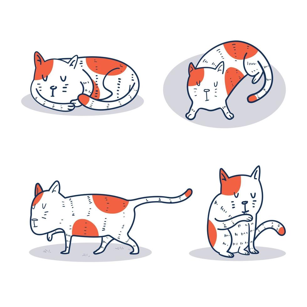 Set of hand drawn cat poses vector