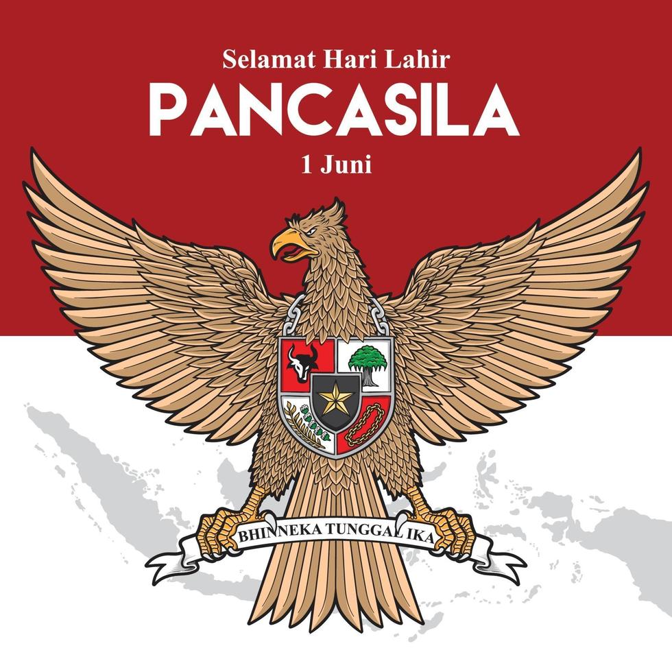 garuda pancasila day with indonesia map illustration vector