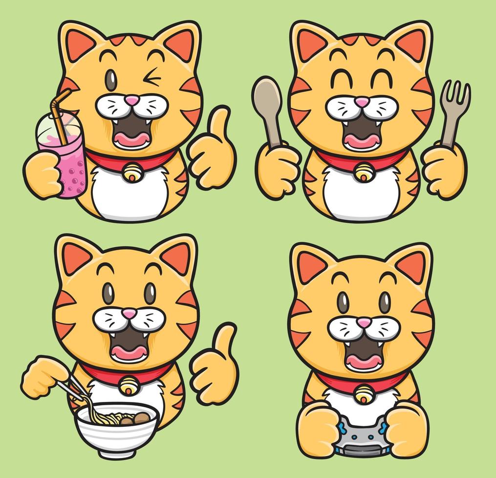 kawaii cute emoji sticker characters cartoon cats illustration vector