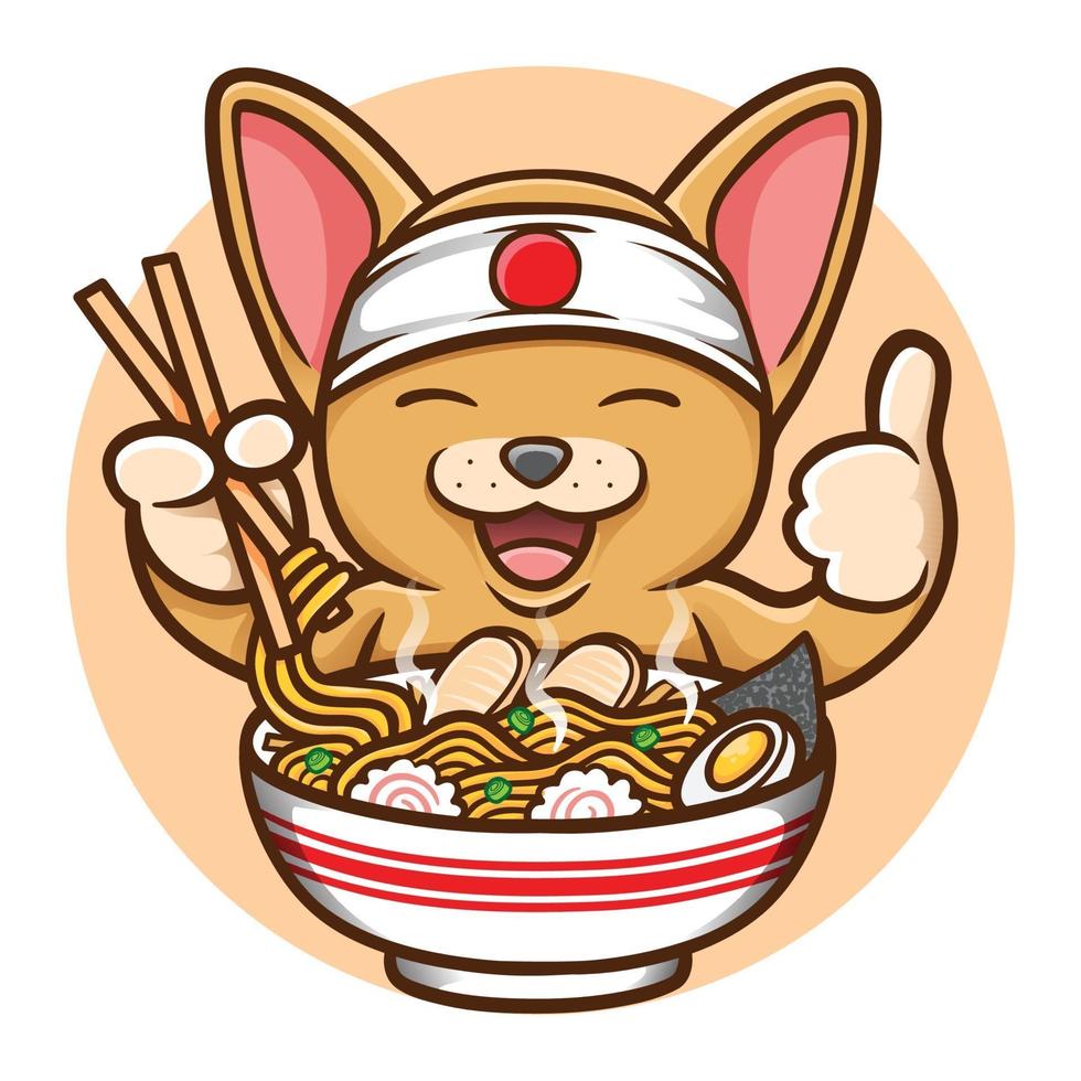 cute mouse eating yummy ramen noodle illustration vector