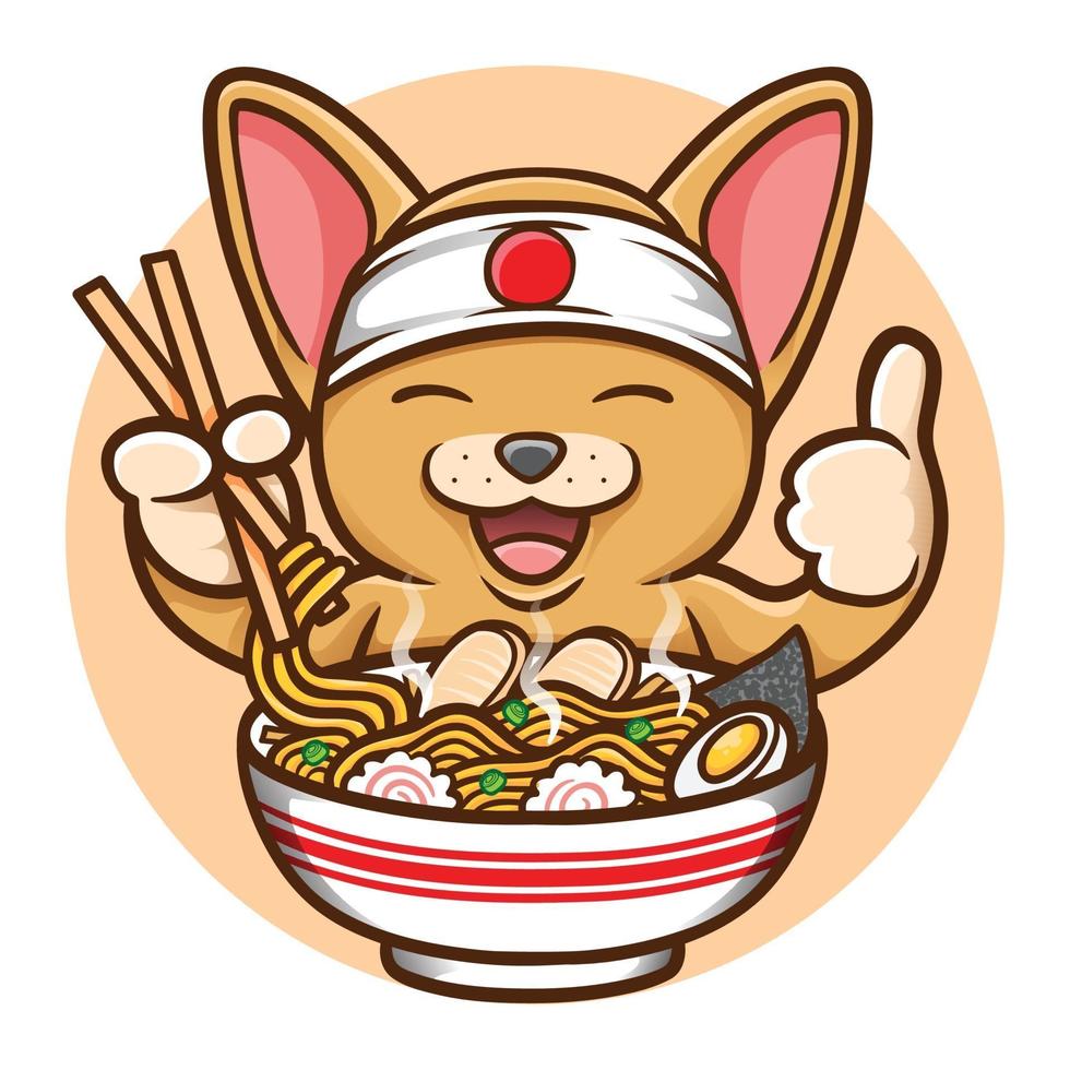 lindo ratón comiendo deliciosa ilustración de fideos ramen vector