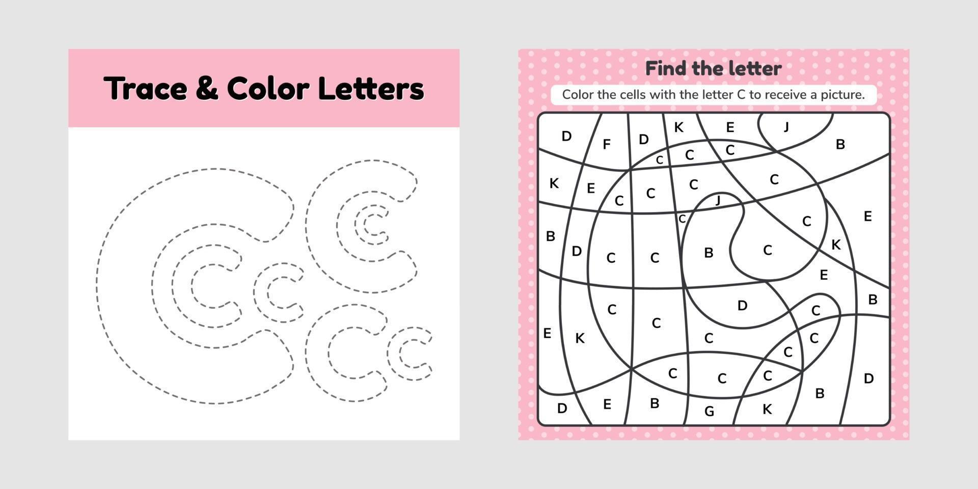 Coloring book letter for kids Worksheet for preschool kindergarten and school age Trace line Write and color C vector