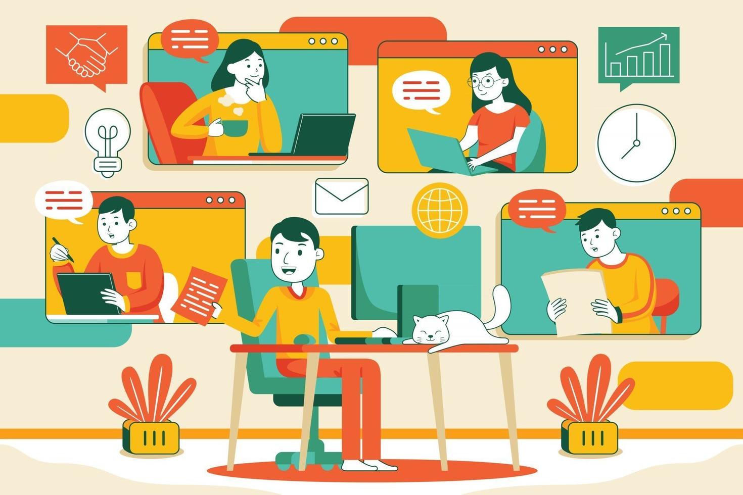 Work From Home Vector Illustration in Flat Design Style