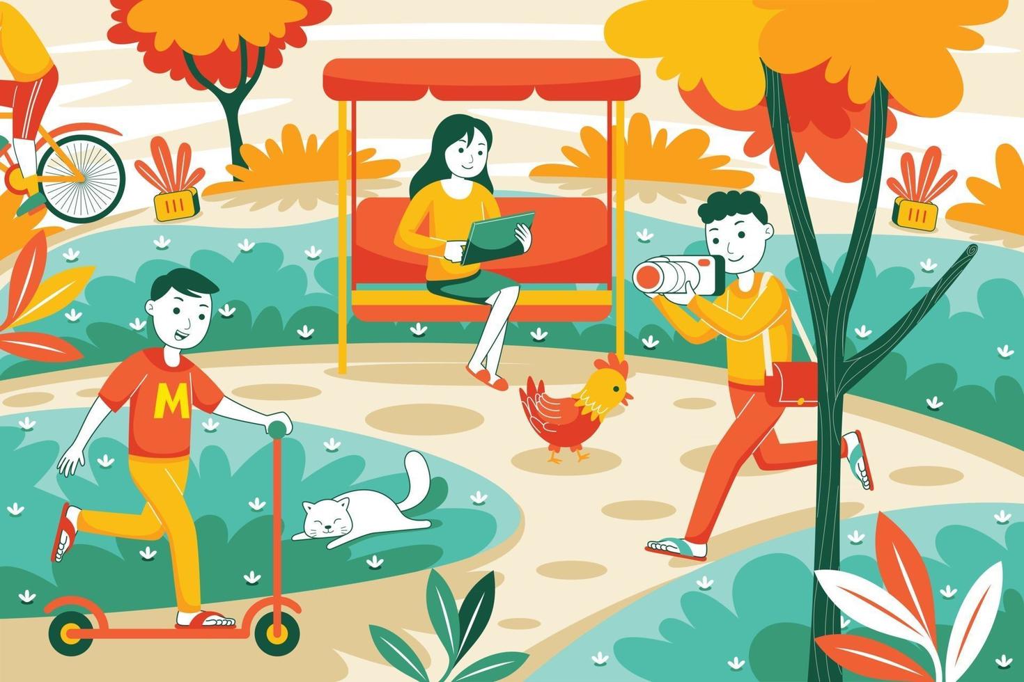 City Park Vector Illustration in Flat Design Style