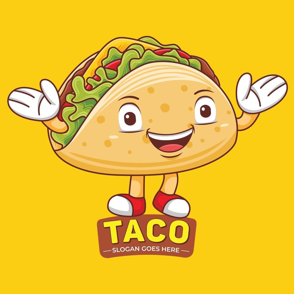 vector de logotipo de mascota de taco en estilo de diseño plano